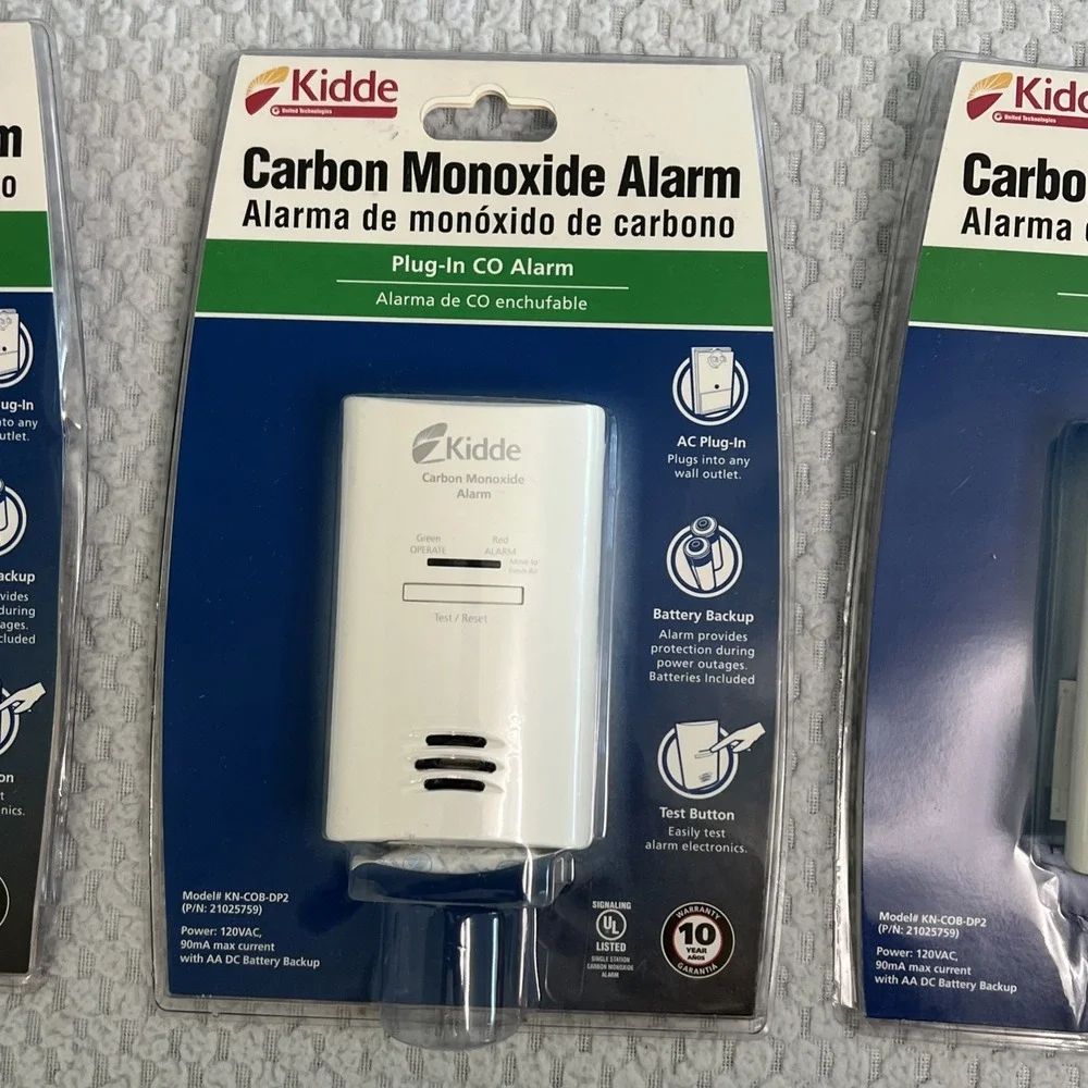 Kidde Carbon Monoxide Alarm Plug-In Detector Battery Backup‎ KN-COB-DP2 Set of 3